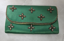 emerald satin clutch Vintage Emerald Green Satin Evening Bag with Gold Chain Strap and Inner Coin Purse