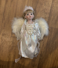 Resin Angel Figurine with Real Feather Wings Holding Purple Gemstone Heart — listing 2