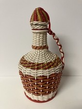 Vintage Wicker-Wrapped Glass Wine Bottle / Decanter with Woven Rattan Cover and Handle — listing 6