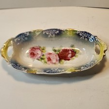 Antique German Porcelain Oval Relish/Pickle Dish with Rose and Lilac Floral Transfer — listing 6
