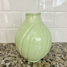 Green Ribbed Ceramic Pedestal Vase / Compote — listing 2