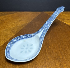Pair of Antique Chinese Blue & White Porcelain Soup Spoons with Pagoda Landscape — listing 2