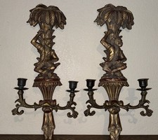 Figural Palm Tree & Monkey Candlestick Holder, Bronze-Finish Cast Metal/Resin — listing 2