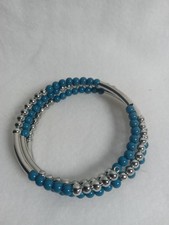 Silver-Tone Beaded Mesh Wire Wrap Bracelet with Oval Puffed Beads — listing 6