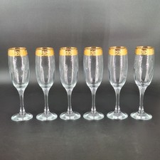 Set of 6 Vintage Gold-Rimmed Ribbed Glass Tumblers with Waisted Form — listing 5