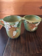 Roseville Pottery Snowberry Pattern Small Creamer / Handled Vase (Green to Tan) — listing 6