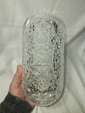 Vintage Cut Lead Crystal Cylinder Vase with Fan, Diamond and Vertical Panel Cutting — listing 6