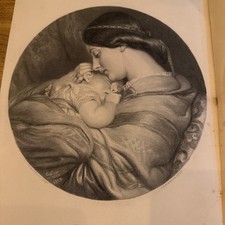 Vintage Victorian-Style Hand-Colored Etching Print of Young Woman in Garden, Carved Wood Frame with Linen Mat — listing 3