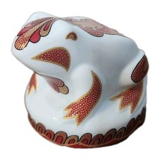 Elizabeth Arden Porcelain Frog Pomander / Potpourri Figurine, Red and White with Gilt Accents — listing 3