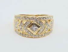 18K diamond 18K Yellow Gold Wide Band Diamond Ring with Bezel-Set Center Stone — listing 6