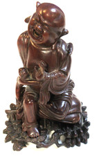 Antique Chinese Carved Wood Frame Wall Mirror with Figural Relief Panel 50x32in — listing 6