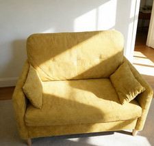 Burgundy Chenille Upholstered Settee / Loveseat with Carved Wood Frame — listing 2