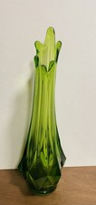Vintage Mid-Century Green Swung Glass Floor/Table Vase with Ribbed Body