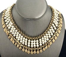 Vintage 20-inch Faux Pearl, Rhinestone & Clear Crystal Bead Station Necklace on Antiqued Silver-Tone Chain — listing 3