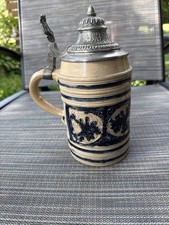 Group of German Salt-Glaze Stoneware Beer Steins with Pewter Lids — listing 5