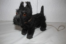 Vintage Black Mohair Scottie Dog Stuffed Toy with Glass Eyes and Felt-Lined Ears