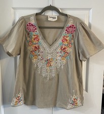 Savanna Jane Embroidered Boho Tunic Top with Multicolor Chevron Detail, Size L — listing 6
