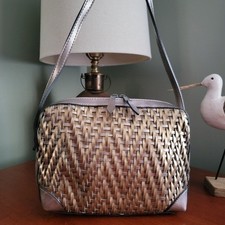 Vintage 1980s Multi-Color Striped Metallic Gold Leather Crossbody Handbag with Mirror — listing 4