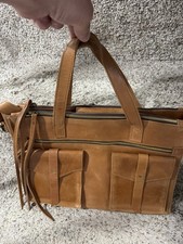 Raven + Lily Handmade Leather Foldover Backpack, Cognac Brown, 12"x9"x4"