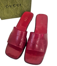 Gucci Red Rubber Jelly Slide Sandals with Embossed Logo — listing 6