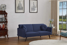 Mid-Century Modern Burnt Orange Velvet Sofa with Exposed Wood Frame — listing 6