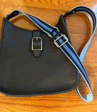 Talbots Navy Pebbled Leather Crossbody Flap Bag with Brown Trim and Chain Strap — listing 4