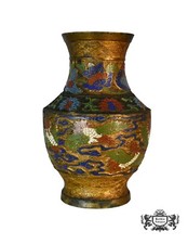 Antique Japanese Bronze Champlevé Enamel Vase with Wooden Stand — listing 2