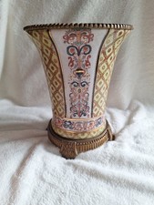 Ornate Porcelain and Brass Twin-Handled Urn Vase with Gold Damask Floral Decoration — listing 5