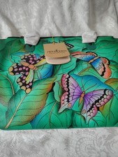 Anuschka Hand-Painted Leather Satchel Shoulder Bag with Tropical Lily Design — listing 2