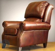 Barcalounger Brown/Wine Leather Club Chair Recliner — listing 6
