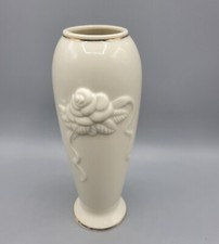 Lenox Ivory Porcelain Embossed Rose Vase, 12 inch, Gold Rim — listing 2