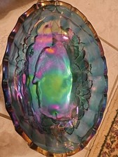 Indiana Glass Blue Carnival Glass Harvest Grape Pattern Footed Pitcher — listing 2