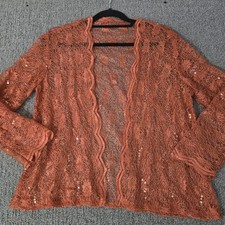 Women's Slate Blue Sequin Lace Long Duster Cardigan/Kimono, Open Front — listing 2