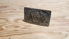 Pennsylvania Railroad (PRR) Keystone Logo Belt Buckle, Brass-Tone with Red Enamel — listing 3