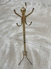 Vintage Brass Standing Coat Rack / Hall Tree with Curved Hooks and Tripod Base — listing 2