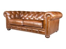 Traditional Distressed Leather Three-Seat Sofa with Carved Wood Frame — listing 3