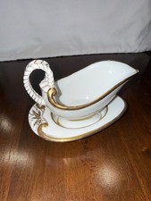 Vintage White Porcelain Gravy Boat with White Lace Scroll Border and Platinum Trim — listing 6