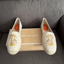 MICHAEL Michael Kors Red Canvas T-Strap Espadrille Wedge Sandals with Front Zip — listing 5
