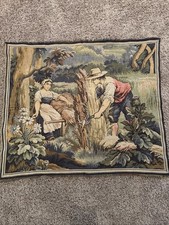 Vintage Woven Scenic Landscape Tapestry Tablecloth with Lake, Cottage & Sailboat Motif — listing 4