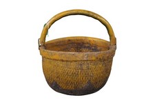 Antique Chinese Hand-Woven Willow Rice Gathering Basket with Bentwood Handle — listing 5