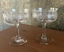 Pair of Vintage Etched Crystal Champagne Coupes / Tall Sherbet Glasses — listing 6