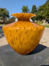 Tortoiseshell Art Glass Vase with Ruffled Pinched Rim — listing 5