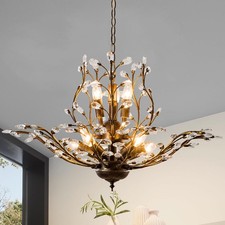 Modern Rectangular Crystal Branch Chandelier with Gold Twig Frame Over 60 inches — listing 5