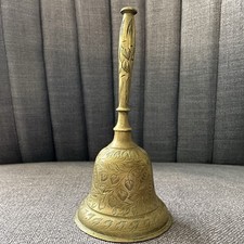 Vintage Etched Brass Hand Bell with Floral Engraving