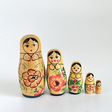 Russian Hand-Painted Wooden Matryoshka Nesting Doll with Poppy Floral Motif
