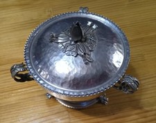 Vintage Mid-Century Chafing Dish with Stainless Pot, Brass Stand & Wood Handle — listing 4