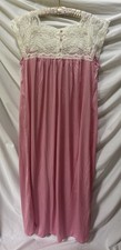 Vintage Brownstone Studio Blush Pink Nylon Long Nightgown with Lace & Embroidered Yoke — listing 3