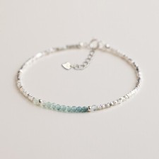 Sterling Silver 925 Beaded Fringe Bracelet & Earrings Set, 7" Bracelet with Matching Stud Drop Earrings