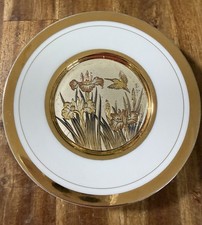 Japanese Chokin-Style Gold and Enamel Iris Decorative Plate on Black Ground — listing 2