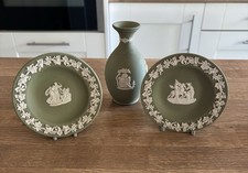 Wedgwood Sage Green Jasperware Footed Vase with Classical Figures, 14cm